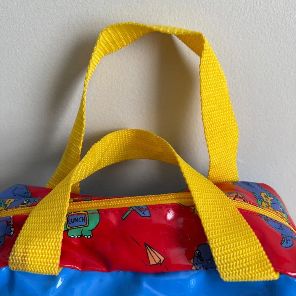 Vintage 1992 Romar International Corp Dinosaur Vinyl Lunch Bag Blue Red Retro